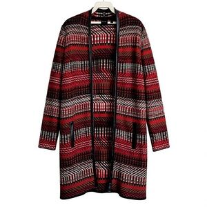 NWOT Rafaella Multicolor Faux Leather Trim Open Front Duster Cardigan Size Small